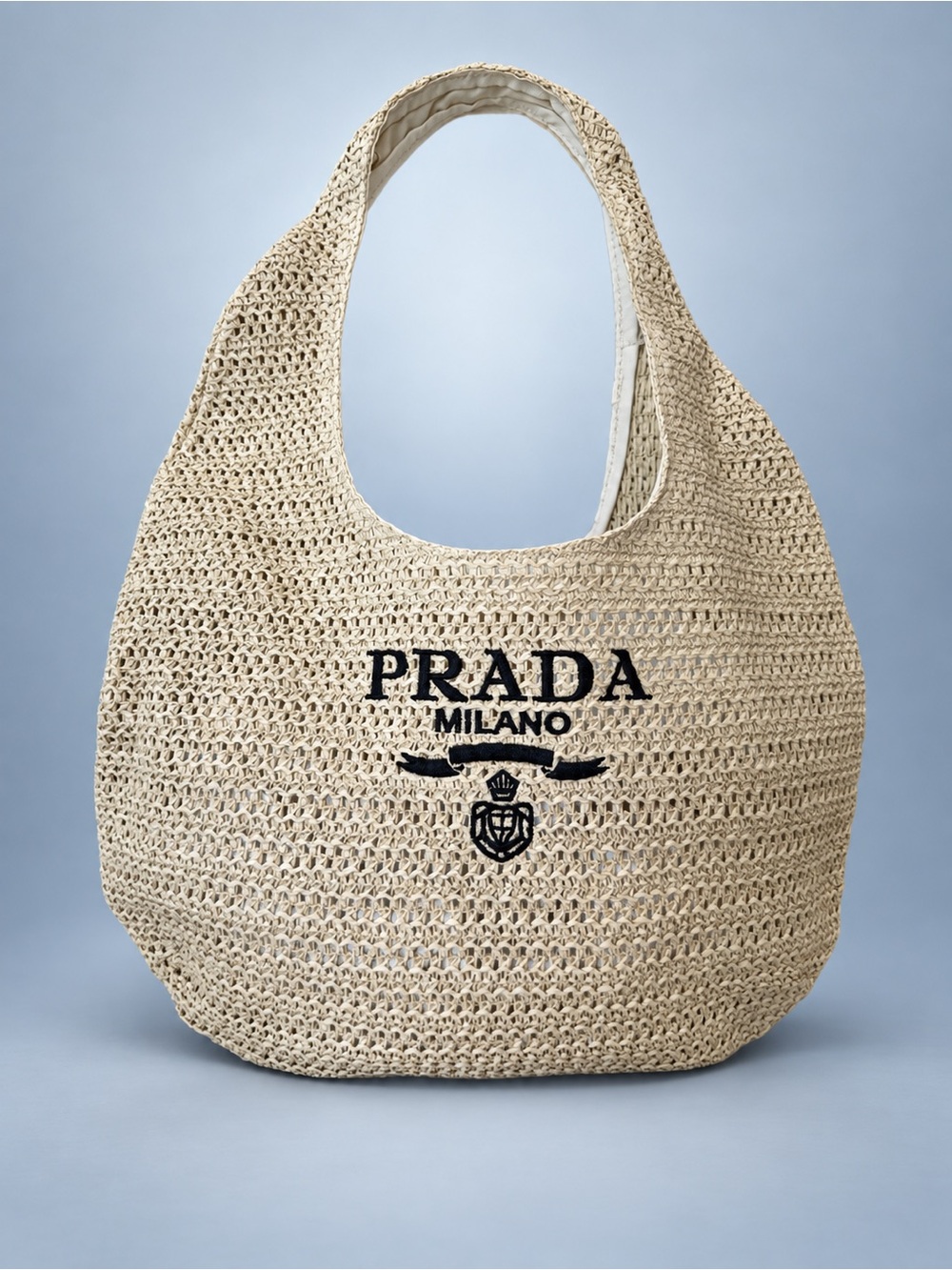 Prada Beauty Tan Cream Woven Raffia Tote Bag Medium Travel Resort NIP Gift RARE - Picture 1 of 7